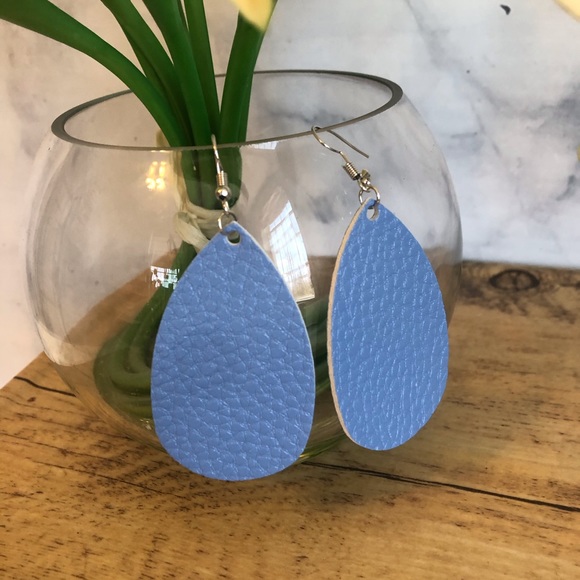 Jewelry - Faux Leather Blue Teardrop Shaped Earrings